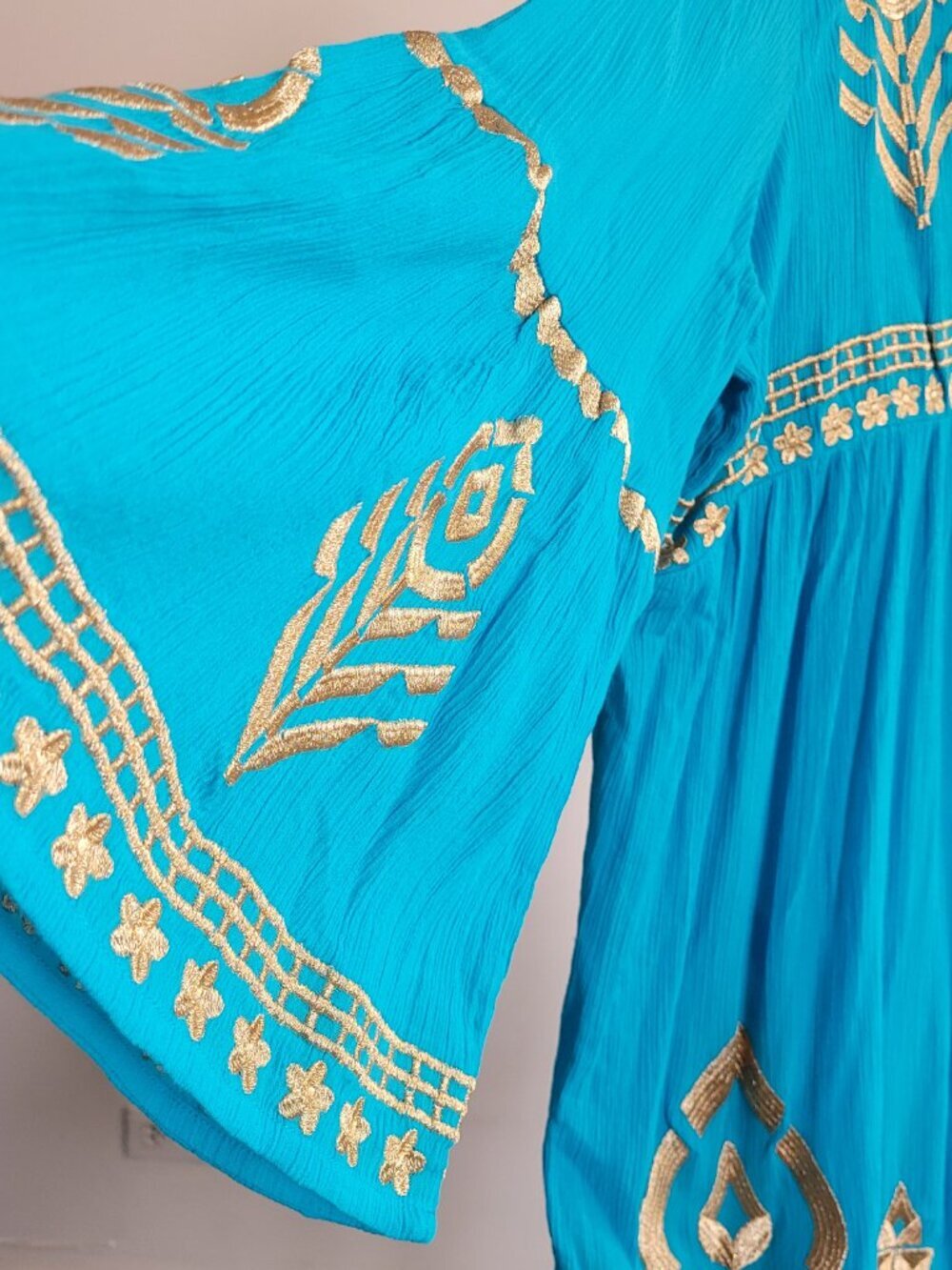 Soft Surroundings Zaneta Turquoise Babydoll Gold Flare Dress: (Size: XL) - Picture 13 of 16